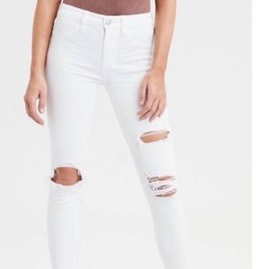 American Eagle White Ripped Distressed Jeans